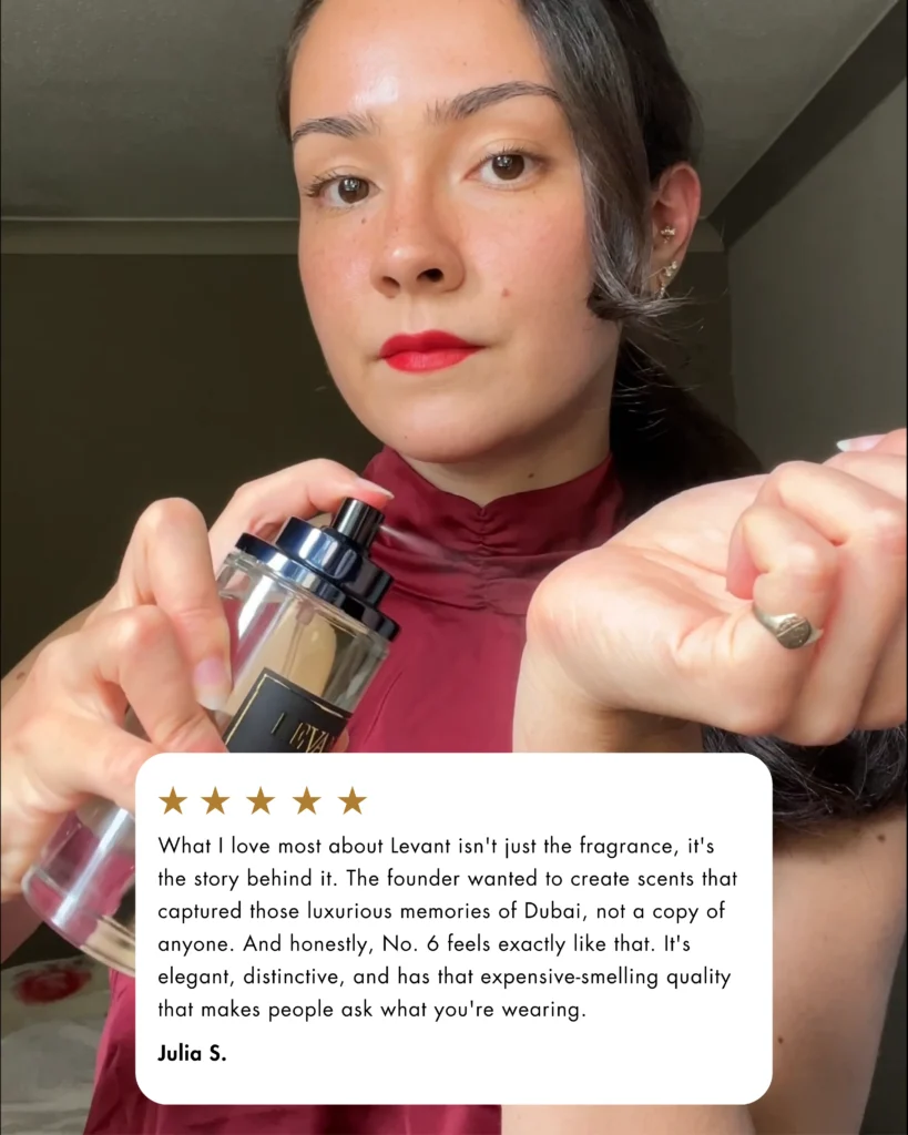 Julia giving a Levant perfume review